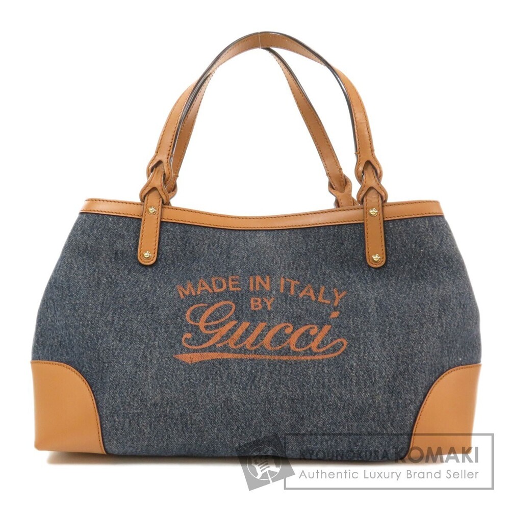 Gucci Logo Motif Tote Bag Denim Leather